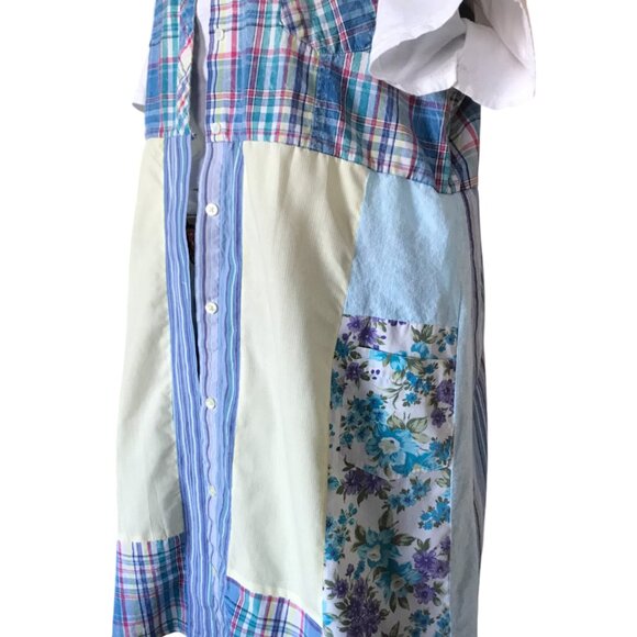 Patchwork Duster, Size L-XL: Upcycled Boho Sleeveless Floral Button-Down Dress - Picture 7 of 13